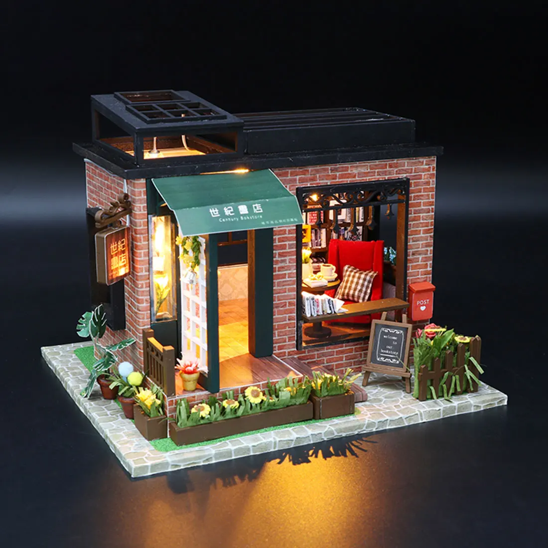 

DIY Creative Handmade Theme Wooden Cabin Assembly Building Model Toy Set With Light And Music - Bookstore