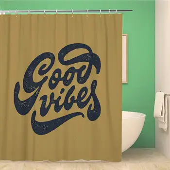 

Bathroom Shower Curtain Good Vibes Vintage Hand Lettering Original Retro Graphics Brush 72x72 inches Waterproof Bath Curtain Set