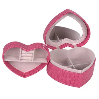 

PU Heart Shaped Leather Jewelry Box Double Layers With Mirror for Boxes & Bags