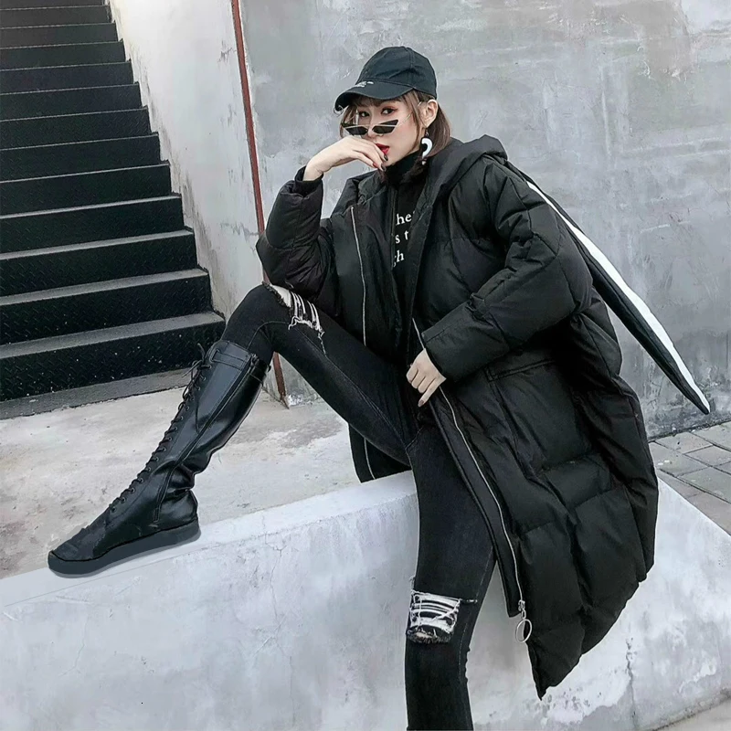 SOUL OF TIGER зимняя теплая Дамская одежда корейские женщины моды негабаритных Длинные стеганые пальто повседневные с капюшоном плотные куртки