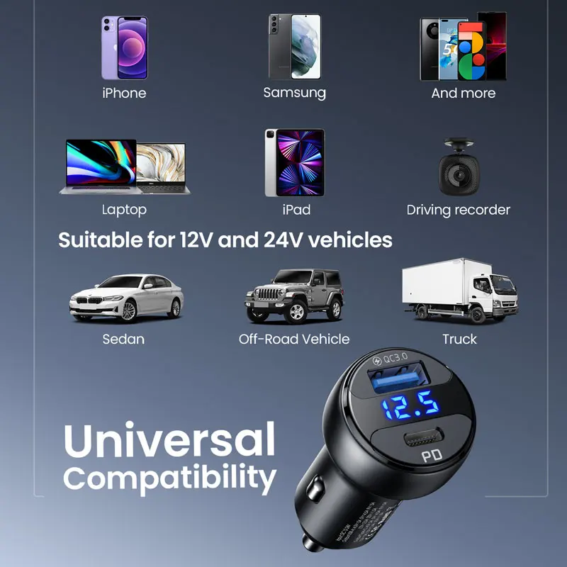 usb c 65w INIU 66W 6A USB Car Charger PD + QC Type C Fast Charging Phone Charger For iPhone 13 12 11 Pro Max Xr Huawei P40 Xiaomi Samsung usb quick charge