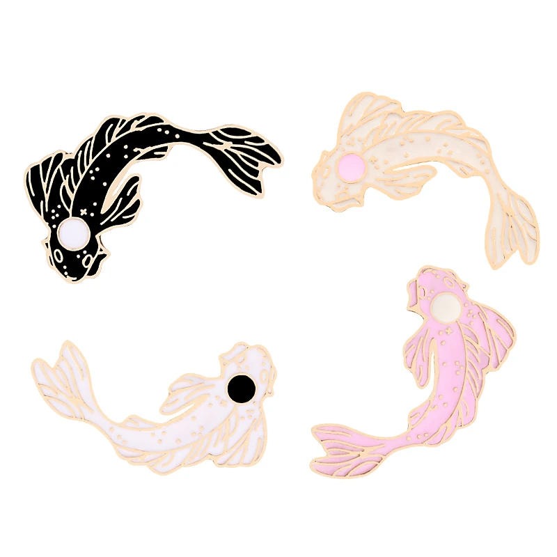Мультяшные эмалированные Броши Lucky Yin Yang Koi Fishs в виде милых розовых черных золотых