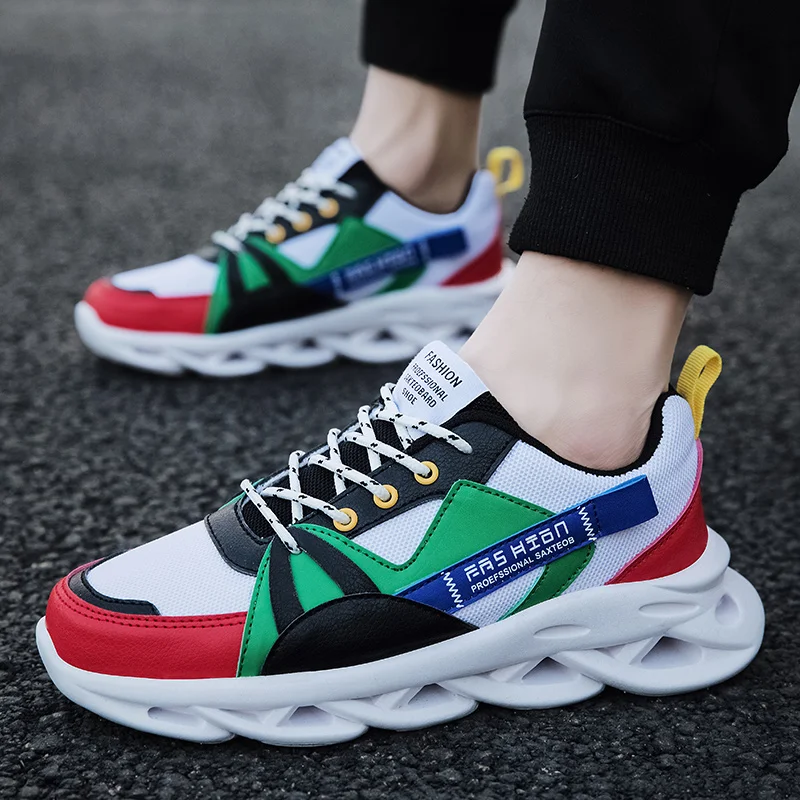 Men's running shoes mesh breathable sports shoes lace non-slip wear-resistant jogging shoes fitness training student shoes