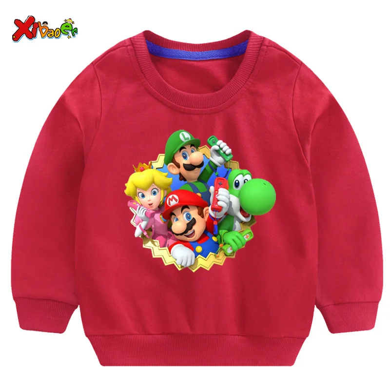 Милый детский свитер; толстовка с капюшоном; детские свитера; Забавный свитер с супер Марио для маленьких девочек; сезон осень-зима; повседневная одежда