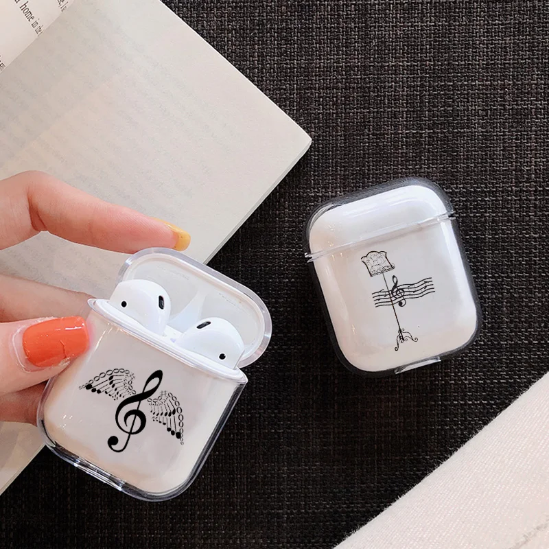 Прозрачные Жесткие чехлы для Apple AirPods с мультяшными музыкальными нотами, беспроводные Bluetooth наушники, защитный чехол, Air Pods