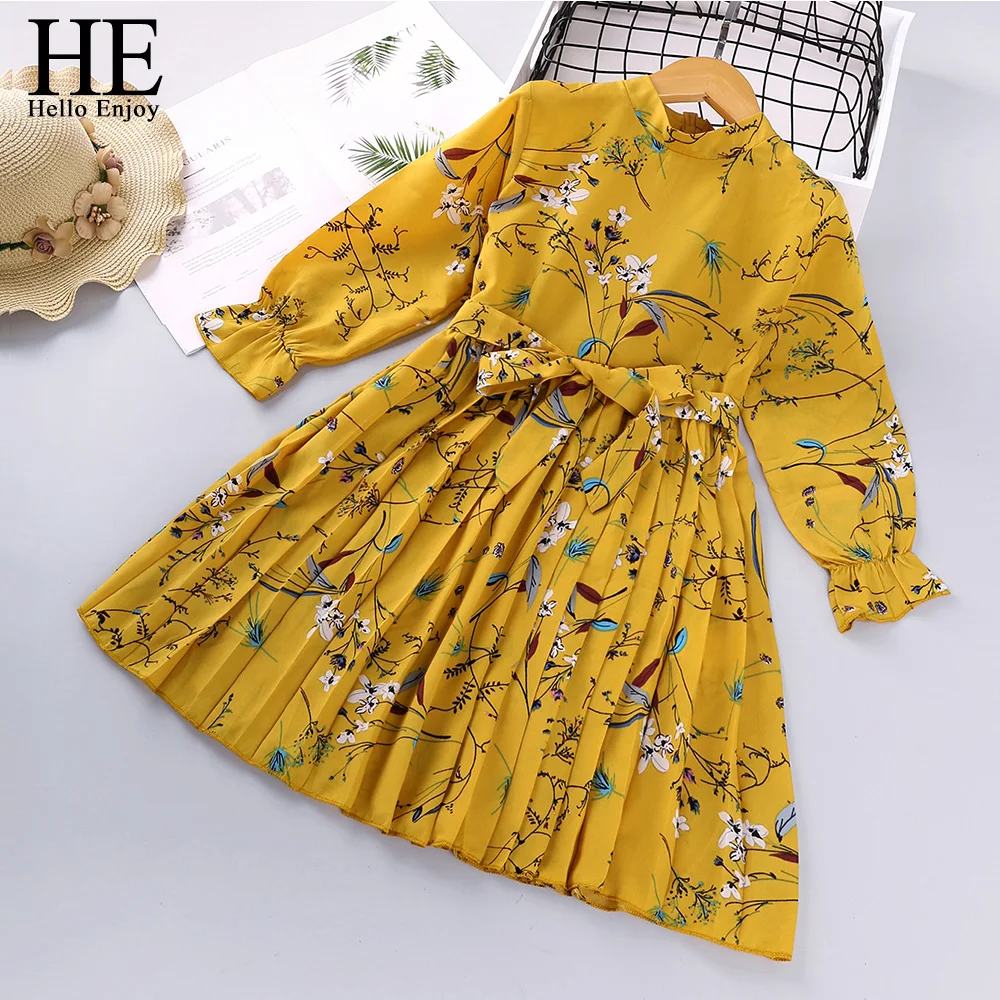 HE Hello Enjoy Toddler Girls Dresses Baby Girl Clothes 2022 Spring Summer Bow Print Princess Party Elegant Kids Dress Vestidos | Детская