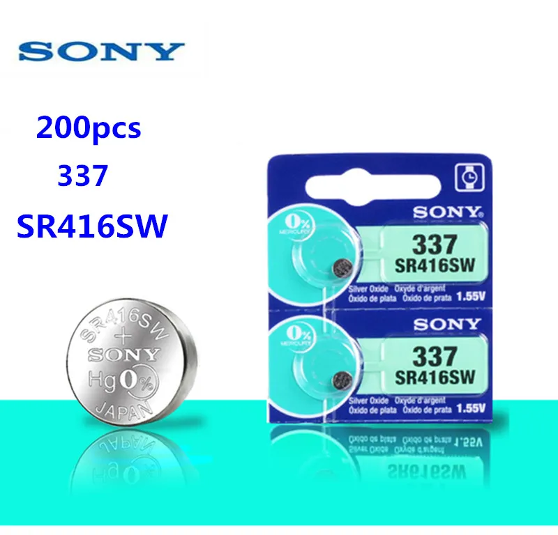 200 шт. Sony 100% оригинал 337 SR416SW 1 55 в оксид серебра часы батарея Кнопка монета ячейка