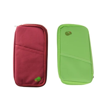 

2Pcs Travel Wallet with Closure Zip Document Organiser Passport Ticket Holder - Red & Green