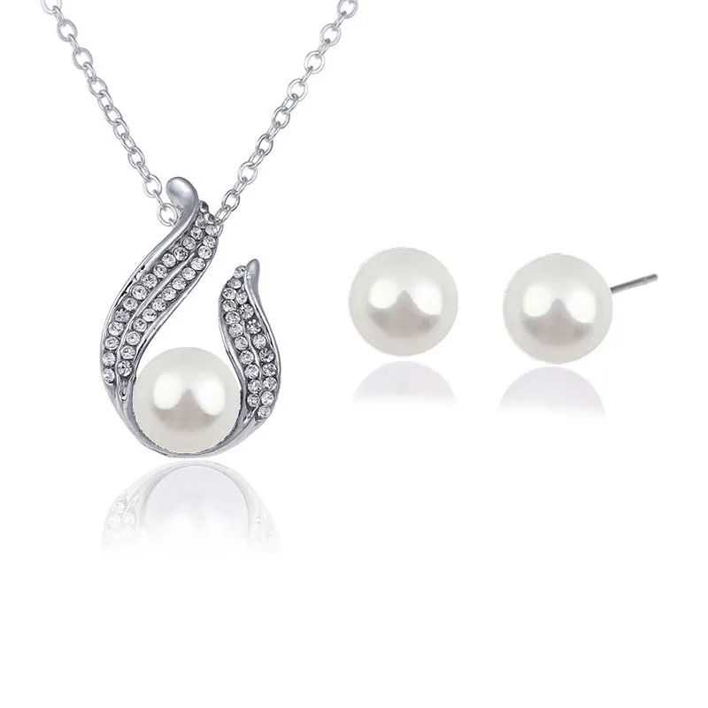 Комплект из колье и серёг с жемчугом серебряным покрытием|jewelry sets for women|necklace setpearl