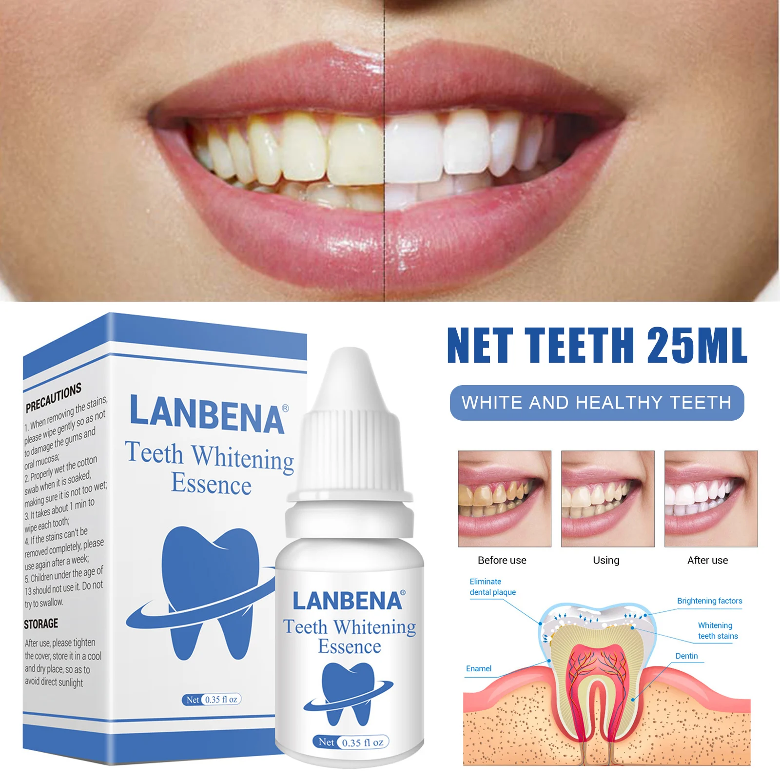 

Mint Teeth Whitening Essence Remove Coffee Wine Tobacco Stains and Freshen Breath No Damage to Enamel SSwell