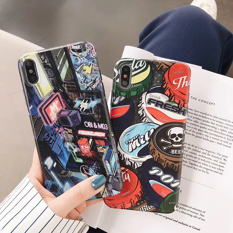 

NEW Street view trend Cap Shantou soft silicon cover case for iphone 7 7plus 8 6 s plus X Xs Max Xr City popular phone coque