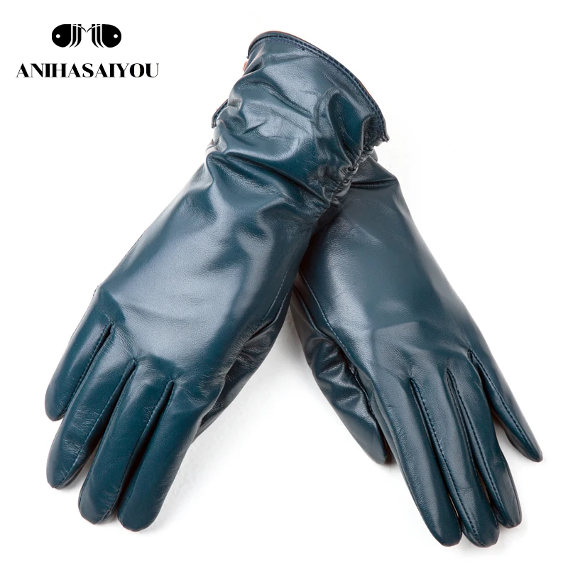 Classic pleated leather gloves women color real leather gloves women sheepskin Genuine Leather winter gloves women-2081 - Image 3