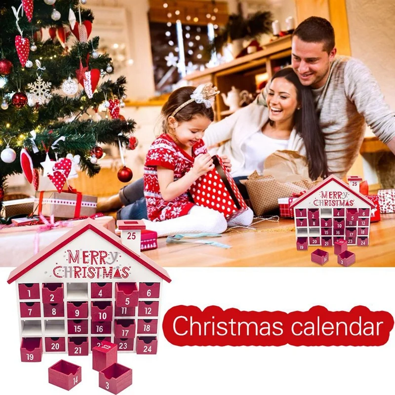 Christmas Wooden Calendar Decoration Countdown Calendar Box Children's Candy Gift Storage Box Creative Home Ornament
