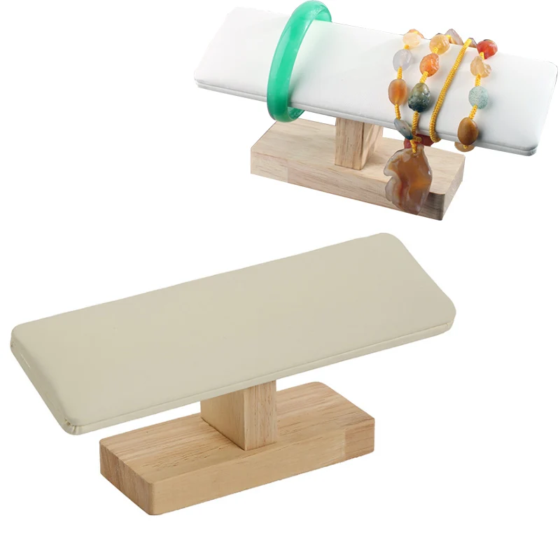 Fashion Hot Sale White PU Bamboo T-bar Bangle Shelf Watch Display Rack Jewelry Storage Organizer Wood Watch Bracelet Chain Stand