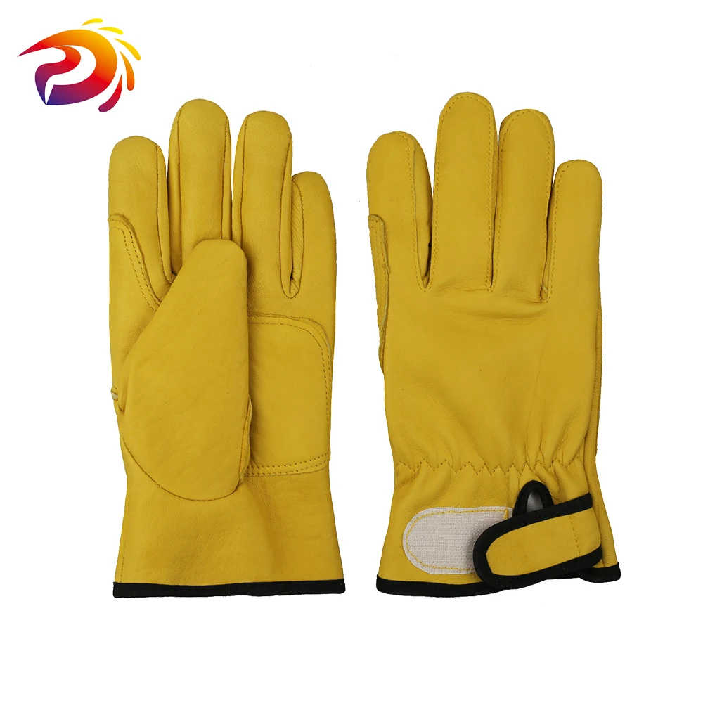

Genuine Sheepskin Leather Work Gloves With White Knitted lining Adjustable Working Glove