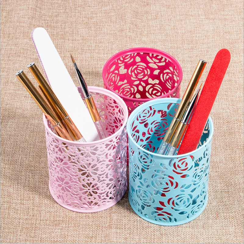 Металлический держатель ручки для хранения ногтей, полый узор, поверхностная живопись, антикоррозийная ржавчина, держатель для хранения инструментов, коробка для хранения