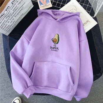 

Woman Letter Print Cute Fashion Casual Velvet Hoodie Harajuku Avocado Kawaii Six Colors Sweatshirt With Hat