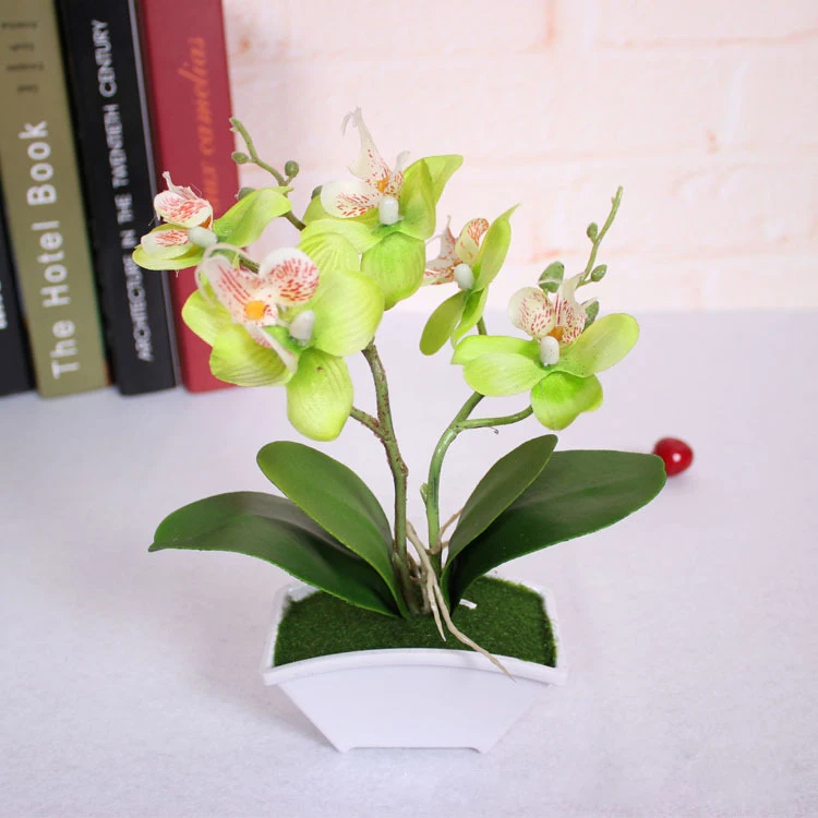 

Artificial Flower Real Touch Latex 2 Branch Butterfly Orchid Flowers with Leaves Wedding Decoration Simulation leaves Plants