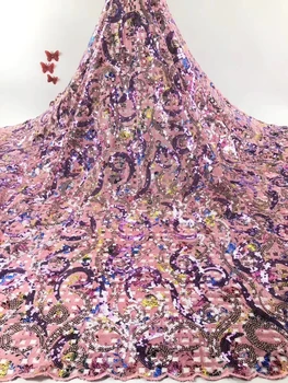 

2020 High Quality Sequins Africa Nigeria Lace Fabric High Quality Sequins French Sheer Lace Fabric Wedding Party FJ3582