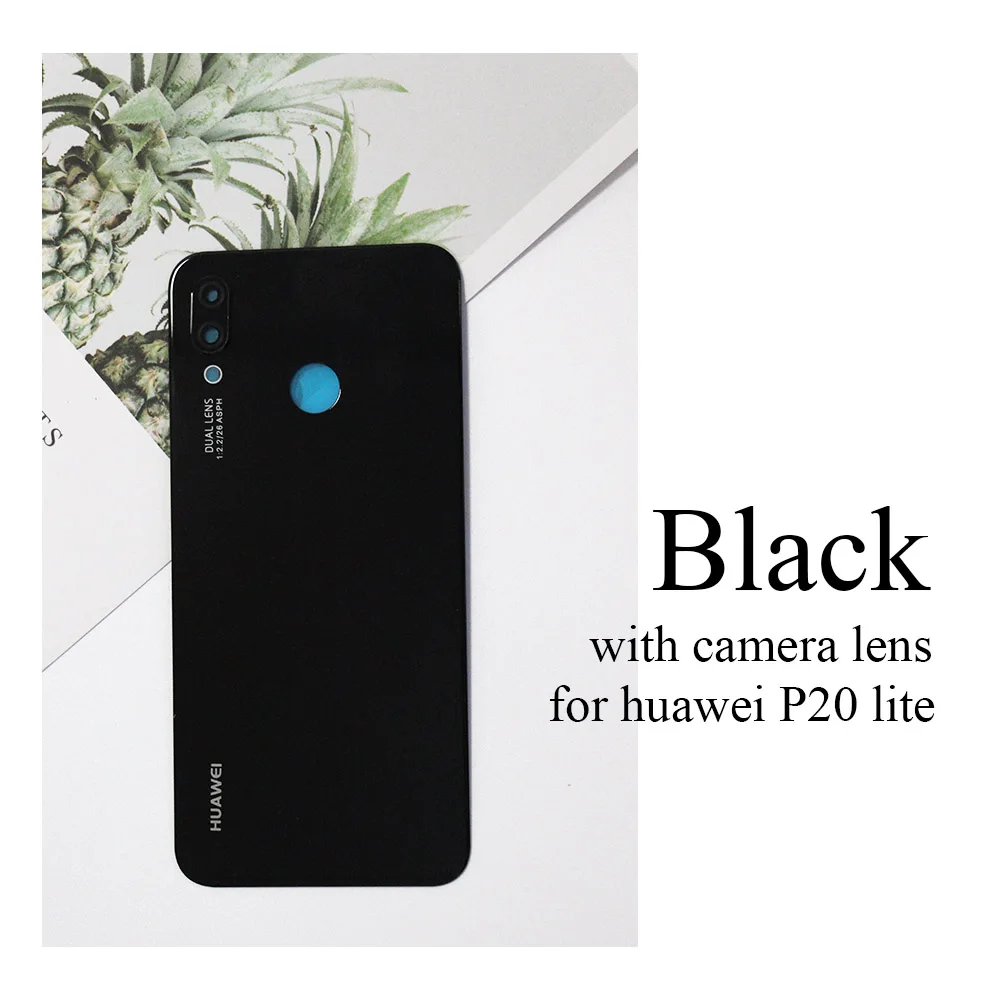 Заднее стекло для huawei P20 Lite запасная Задняя крышка батареи для huawei Nova 3E Корпус чехол с объективом камеры - Цвет: Black with lens