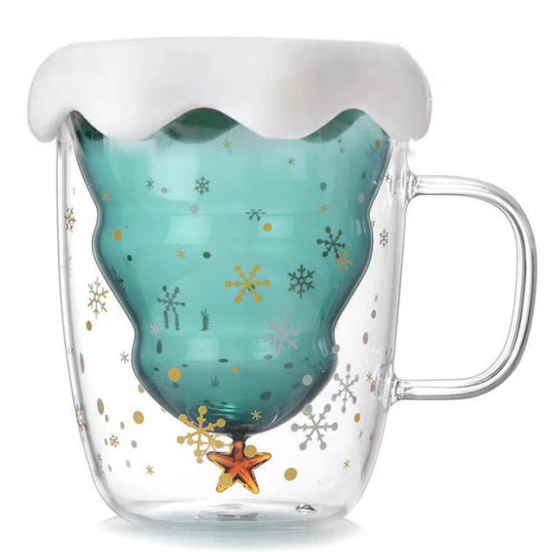 

Creative Glass Christmas Tree Star Cup High Temperature Mug Double Water Cup Coffee Mug Custom for Party xmas Gifts