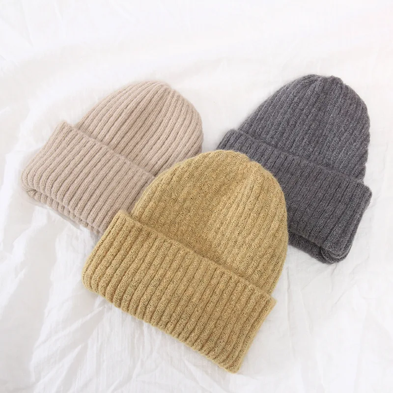 

Knitted Hat Women Autumn and Winter Solid Color Beanies Hat Thick High Quality Classic Wool Hat Warm Men and Women Skullies
