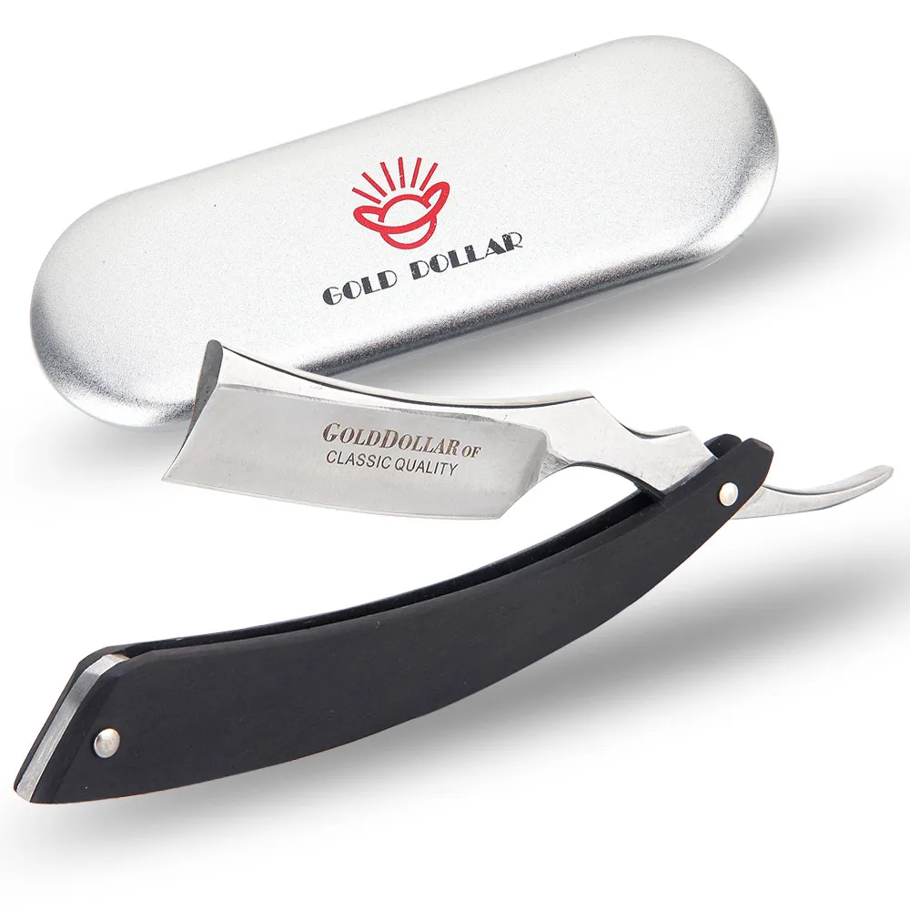 Comprar Máquina de afeitar recta W59 de dólar de oro para hombres Barbero corte de garganta cuchillo de cuchilla plegable afeitado listo cuchillo de acero inoxidable para hombres