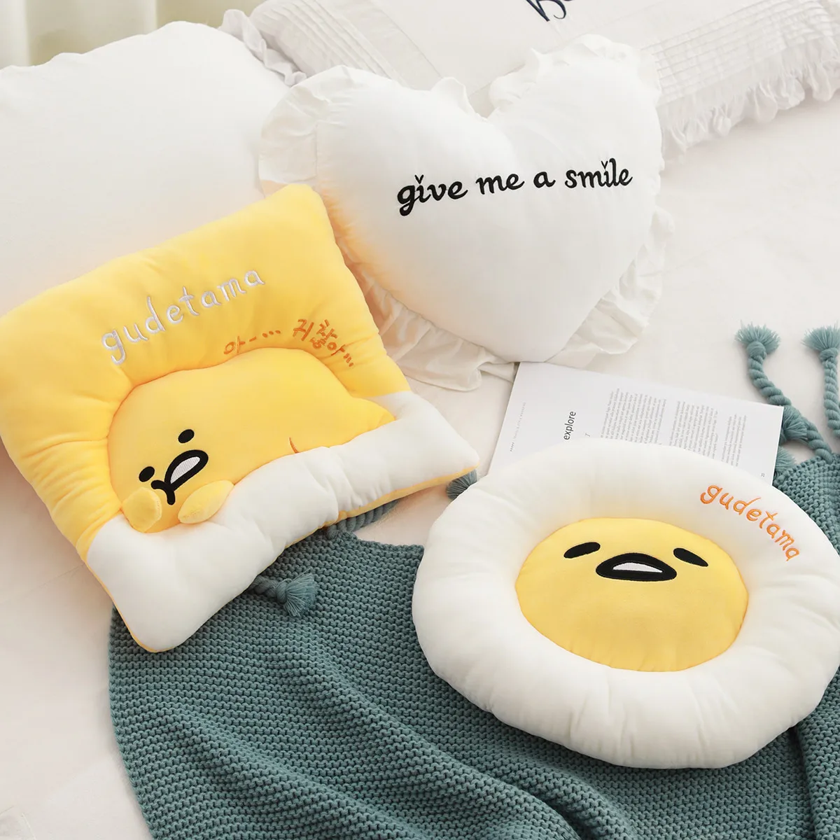 Yellow cushion plush toy cute lazy egg plush doll cartoon anime surrounding soft sofa decoration girl Christmas gift christmas couple high neck sweater for men s winter new trend lazy style knitwear korean edition loose casual couple pullovers