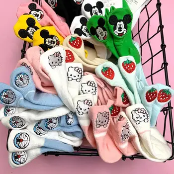 

5 pairs summer comfortable cartoon invisible socks funny anime love panda animal embroidery socks Korean cute girl cartoon socks