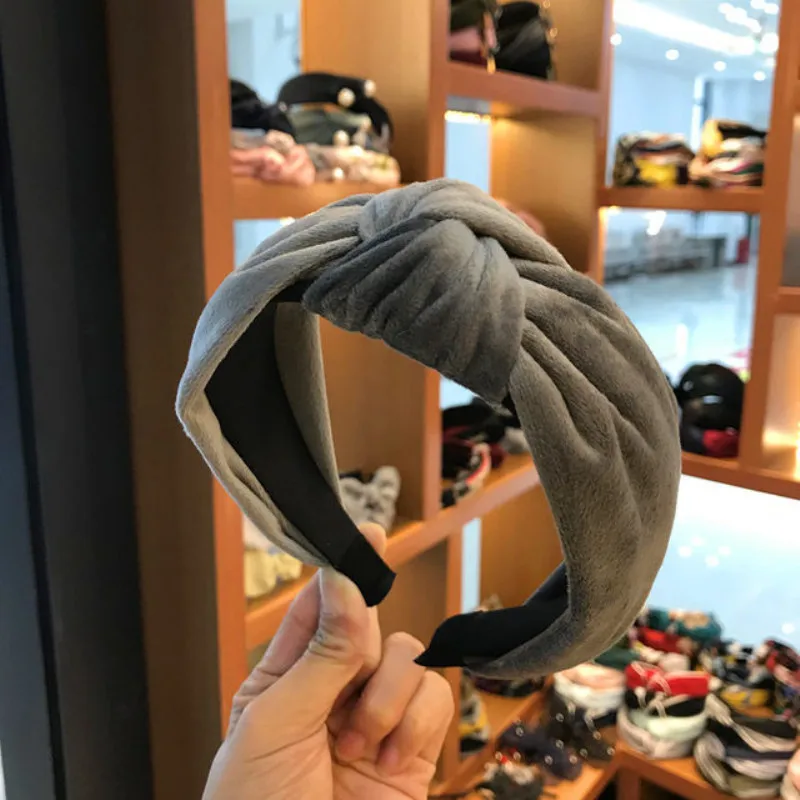 обруч Solid Color Knotted Headband For Women Soft Hairbands Girls Wide Hair Bands Hoop Hair Accessory ободок для волос бархат