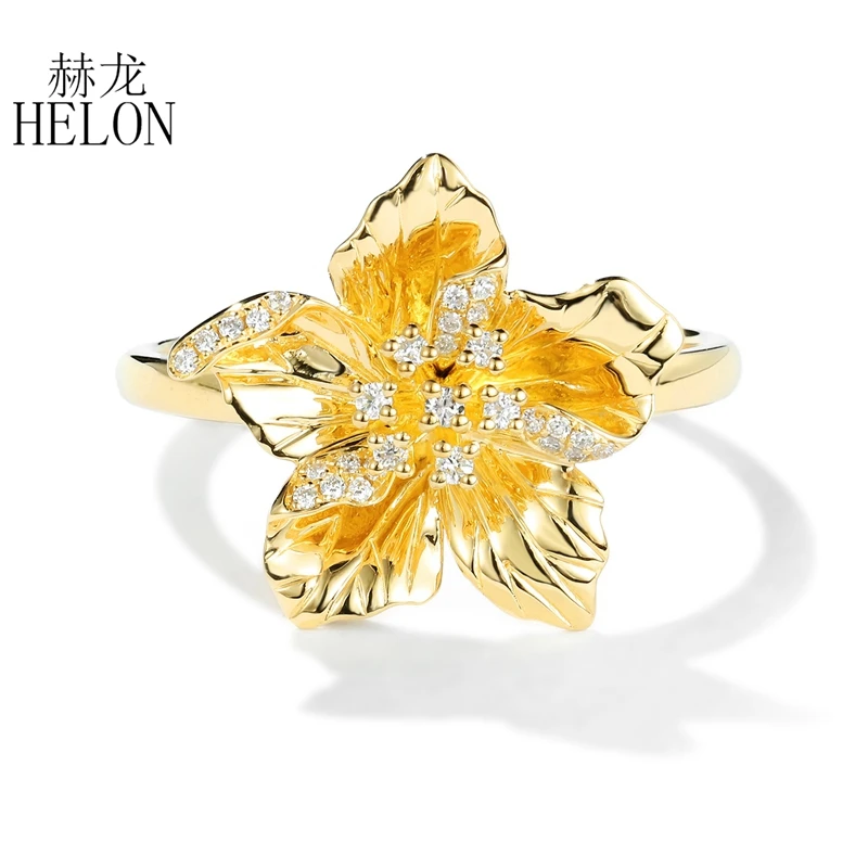 HELON, твердое, 14 k, желтое золото, AU585 SI/H, Круглый,, бриллиант, обручальное кольцо, женское, свадебное, элегантное, уникальное, цветочное кольцо, хорошее ювелирное изделие