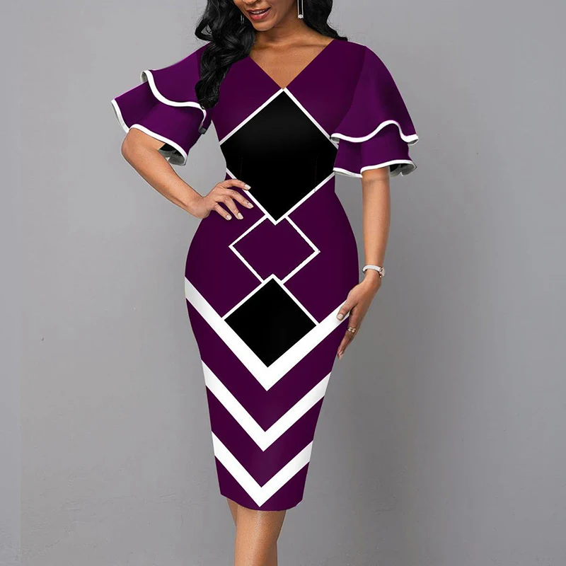 Elegant Women Dress 2021 Summer Fashion V Neck Short Sleeve Sexy Slim Dress Vintage Patchwork Casual Lady Party Dresses Vestido 2