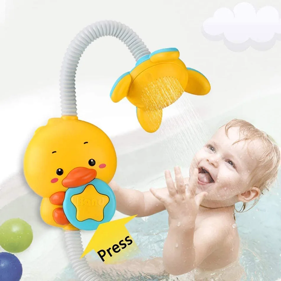 Baño del bebé juguetes para niños juguetes de baño pato ventosa para ducha eléctrica Agua pulverizada juguetes para niños fuera piscina tina de baño juguetes rociadores