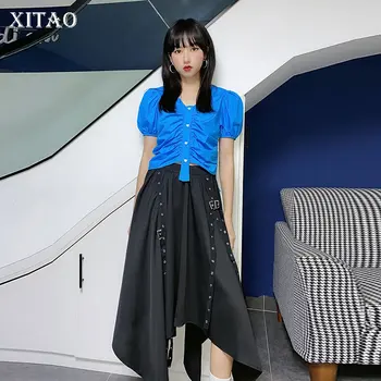 

XITAO Irregular Black Women Elastic Waist Skirt Casual Korean 2020 Summer Original The Streets Style Skirt Fashion New DMY5320