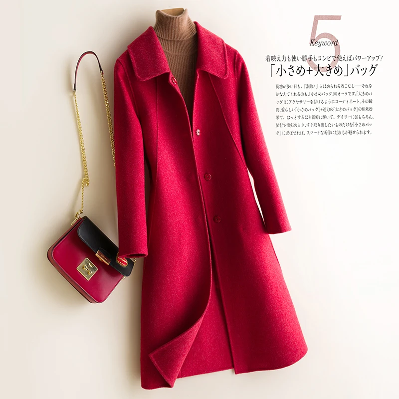 New Double-sided Lapel Autumn Coat Women Mid-Long Temperament Winter Wool Coat Warm Comfortable Extra Soft Material Women Coat - Цвет: red