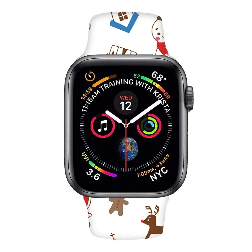 

Christmas Snowman Cartoon 3D Prints Silicone Watchband for Apple Watch 5 4 3 2 1 Sports iwatch Belt for 38mm 40mm 42mm 44mm.
