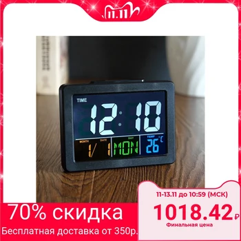 

Clock electronic alarm clock with calendar and thermometer, black, х10х4.5 cm 3AAA 4149592