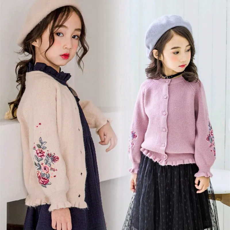 Весенний стильный Детский свитер с вышивкой для девочек детское модное пальто-кардиган Fashion-M046