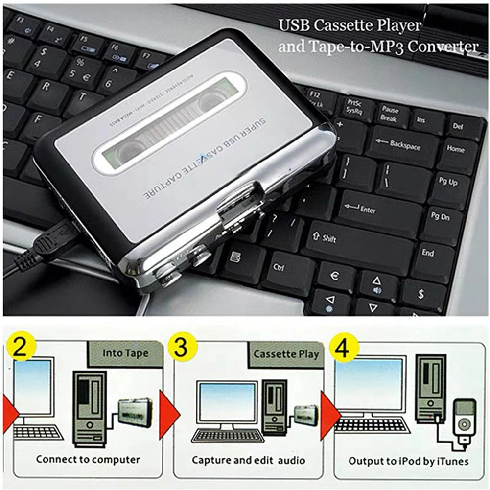 Портативный ленточный USB Кассетный MP3 конвертер Захват аудио музыкальный плеер