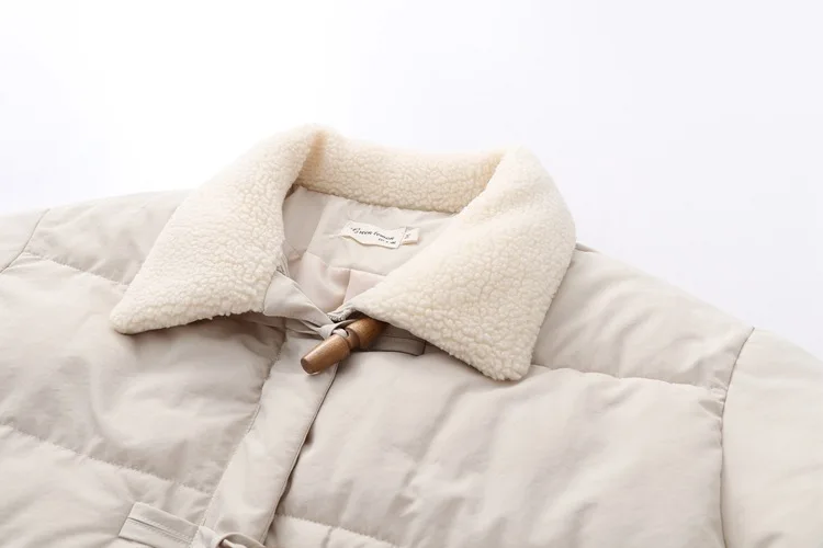

Lambs Wool Fold-down Collar down Jacket Cotton-padded Clothes College Style Thick Loose-Fit Toggle Short Coat Winter Korean-styl