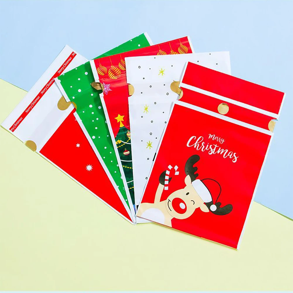 50 Pcs Candy Storage Drawstring Party Packaging Gift Bag Holiday Colorful Santa Claus Biscuits Portable Christmas Cartoon