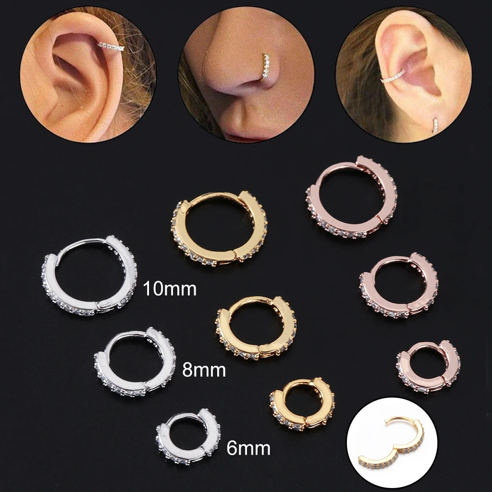 New Fashion Huggie Nose Ornament Punk Style CZ Ear Piercing 6/8/10mm Helix Cartilage Tragus Earrings Body Jewelry Accessories | Украшения и