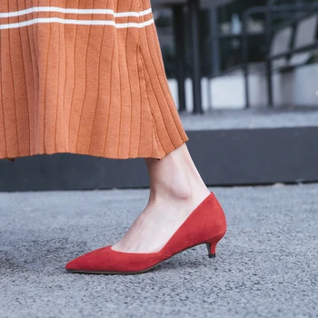 

Women Pumps Wedding Shoes Med Heels Sexy Cat Heel Fashion Kid Suede Flock Genuine Leather Pumps 2019 New Ladies Office Shoes