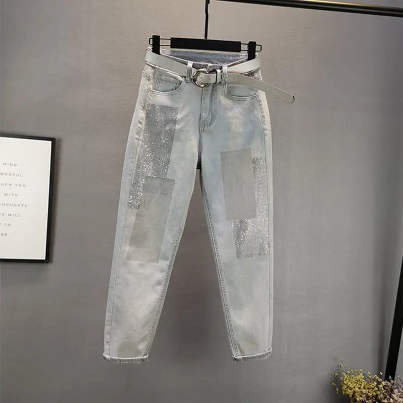 Mother Jeans Cropped Pants Women's Fall 2020 New Loose High Waist Thinning Hot Rhinestone Daddy Harem Pants