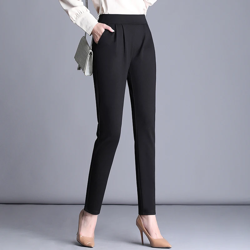Новая мода плюс размер 4xl 5xl однотонные шаровары женские черные темно-синие брюки с эластичной талией женские повседневные брюки свободные