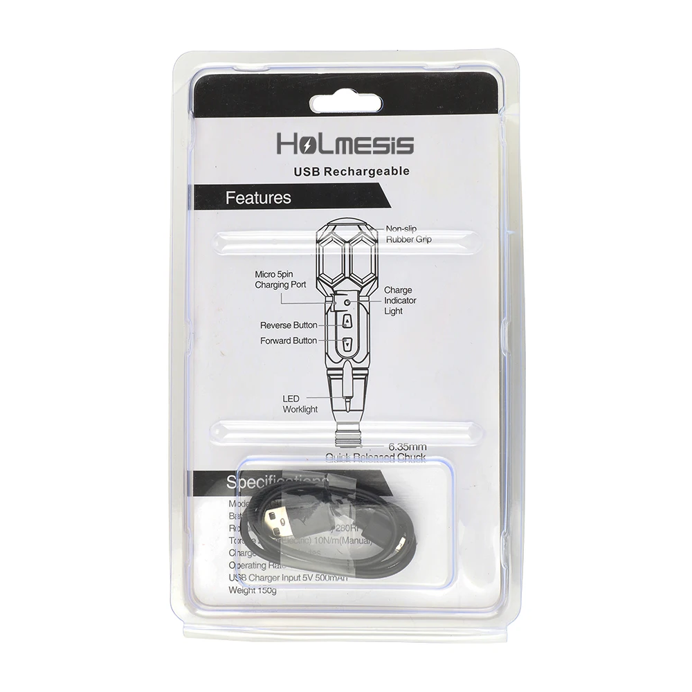 Holmesis HL-001 Led Rechargeable USB Li-ion Battery Electric&Manual Screwdriver with 4 Changable Screwdriver Bits