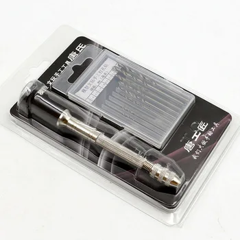 

High Quality Mini Micro Aluminum Hand Drill With Keyless Chuck +10pc Twist Drill Bit Woodworking Drilling Rotary Tools