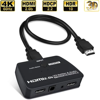 

HDMI2.0 splitter HDMI2.0 splitter with 3.5 audio output optical fiber output 4k60hz support 4K x2K@60Hz, RGB8:8:8, 3D
