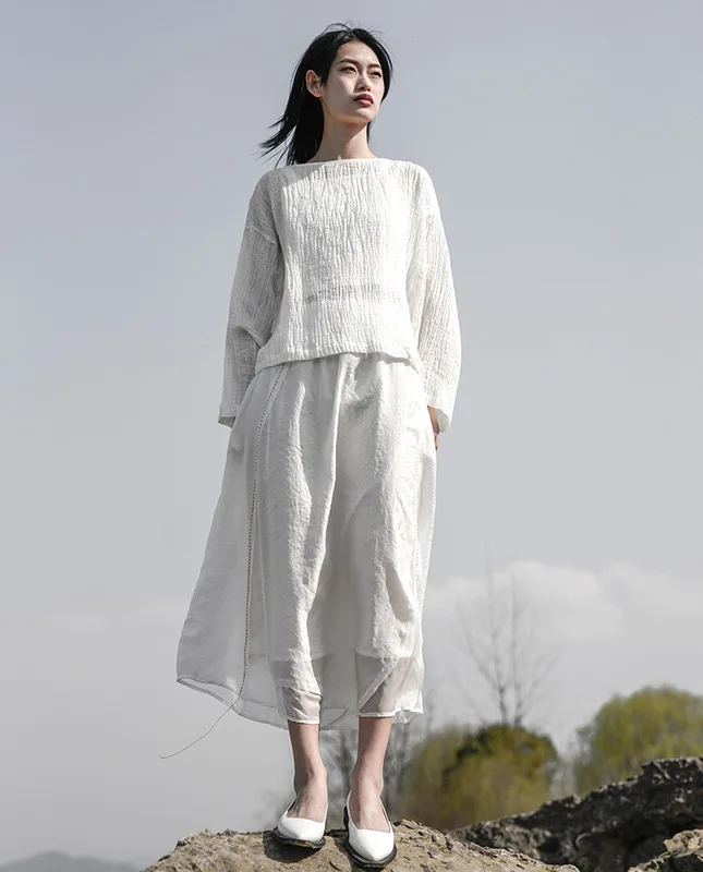 TVVOVVIN Летняя женская однотонная белая юбка средней длины в темном стиле, лаконичная Свободная юбка для темпераментов L230