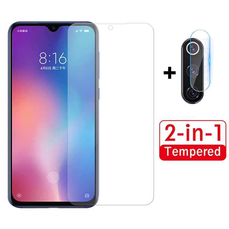 2 в 1 закаленное стекло для Xiaomi mi 9 mi 8 Lite CC9 mi x3 Play прозрачное переднее защитное стекло+ Защитная пленка для объектива задней камеры